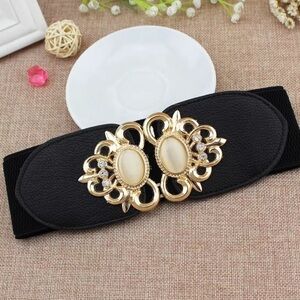 Elastic Leather Gemstone Wide Fashion Belt